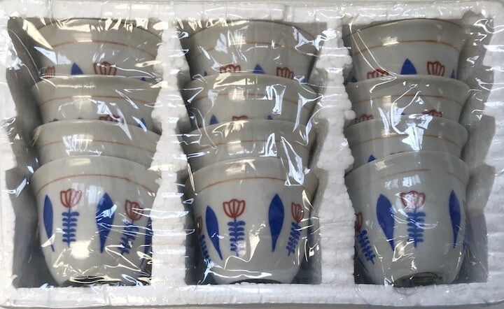 12 pcs Ethiopian Traditional Blue Leaf Coffee Cups Fnjal ፍንጃል