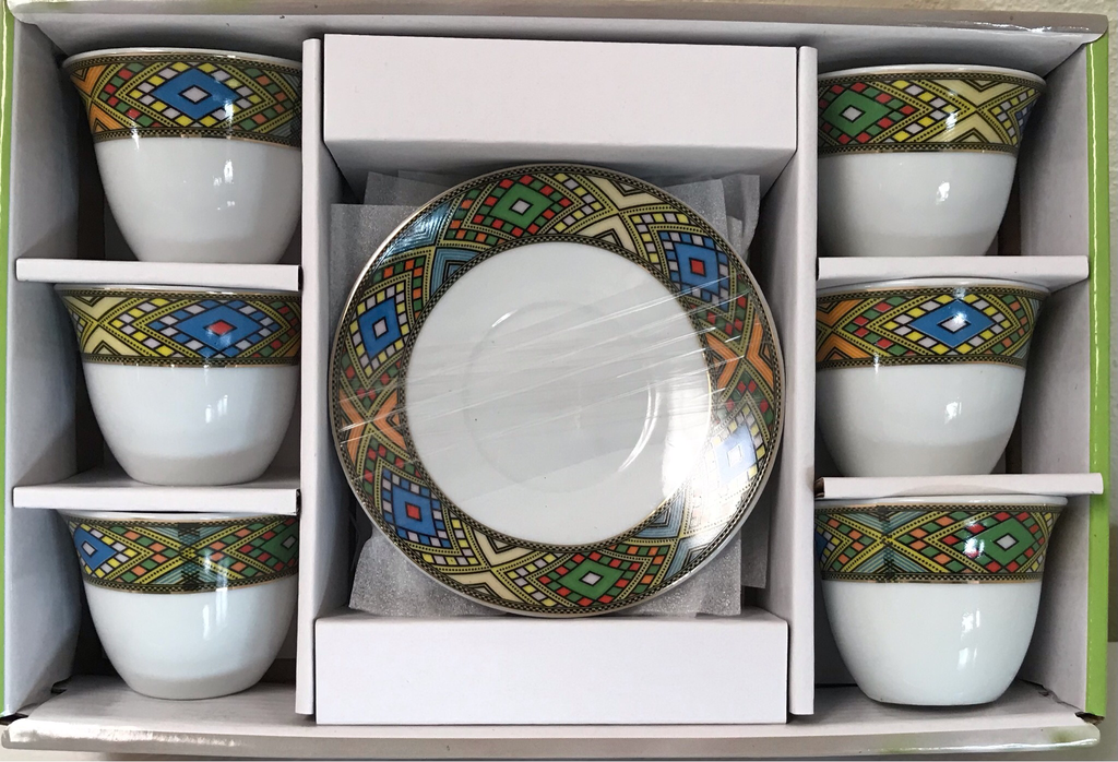 12 pcs Telet Coffee Cups & saucers Tlet ጥለት የቡና ሲኒ ከነማስቀመጫው
